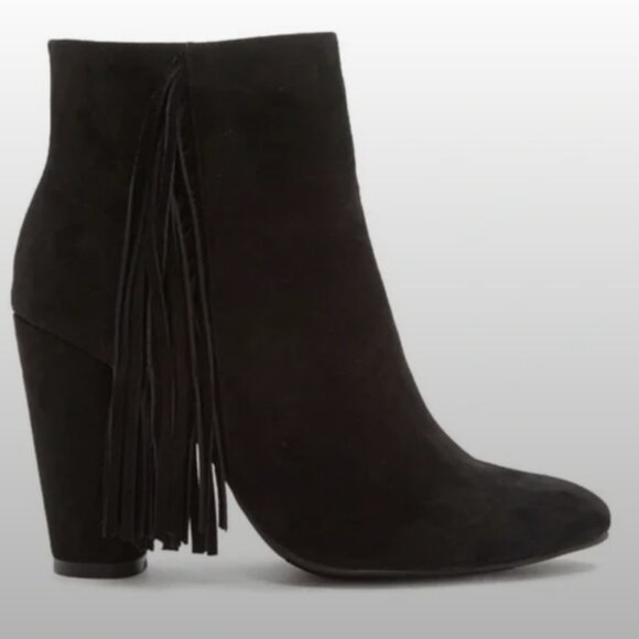 Black Faux Suede Fringe Boots - Picture 1 of 1